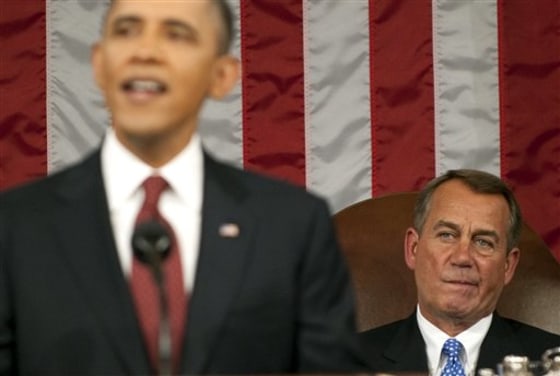 House Speaker John Boehner listens as President Barack Obama delivers his State of the Union address in front of a joint session of Congress Tuesday, Jan. 24, 2012, at the Capitol in Washington. (AP Photo/Saul Loeb, Pool)